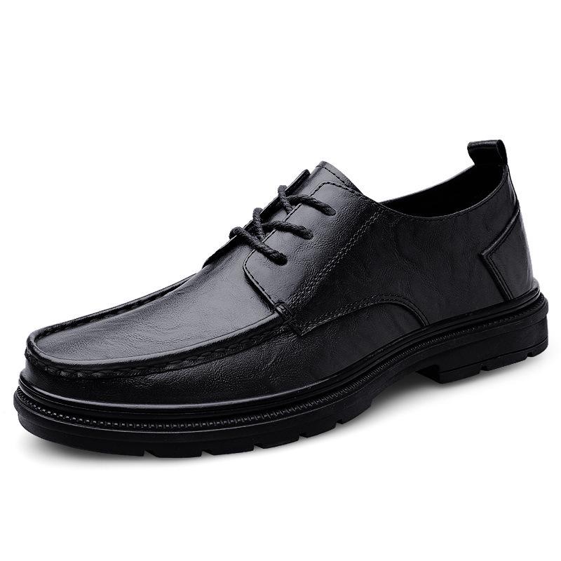 Men's Casual Leather Work Shoes - Low-Top, Height-Increasing, Handmade Cowhide, British Style