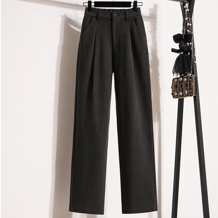 Dimanaf 2024 Plus Size New Long Pants Women Elastic Loose Thick Vintage Solid High Waist Soft Loose Basic Casual Trousers Wide Leg Pants 5XL