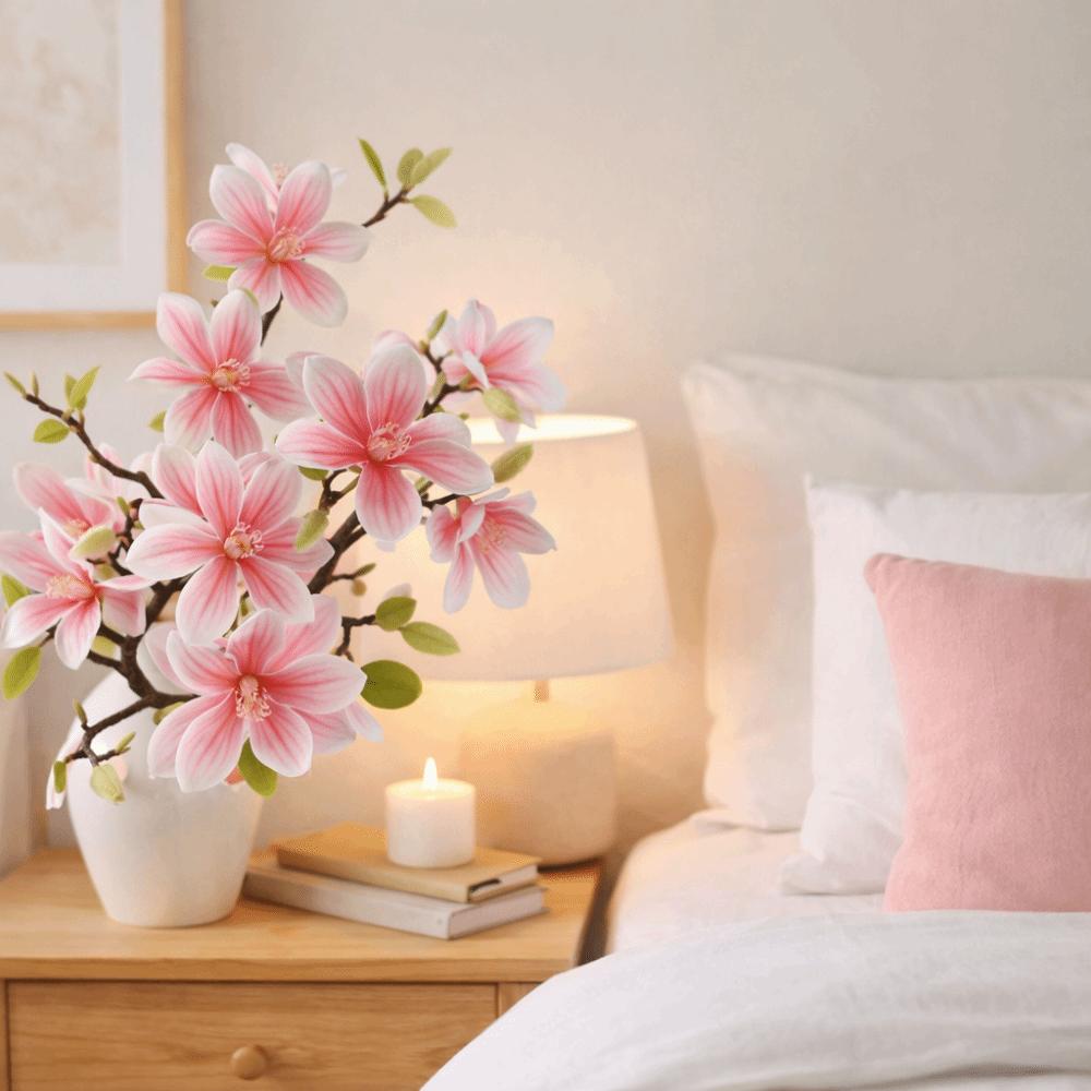 Realistic Simulation Orchid Handmade Faux Magnolia Branch Fake Silk Flower  Forest Garden