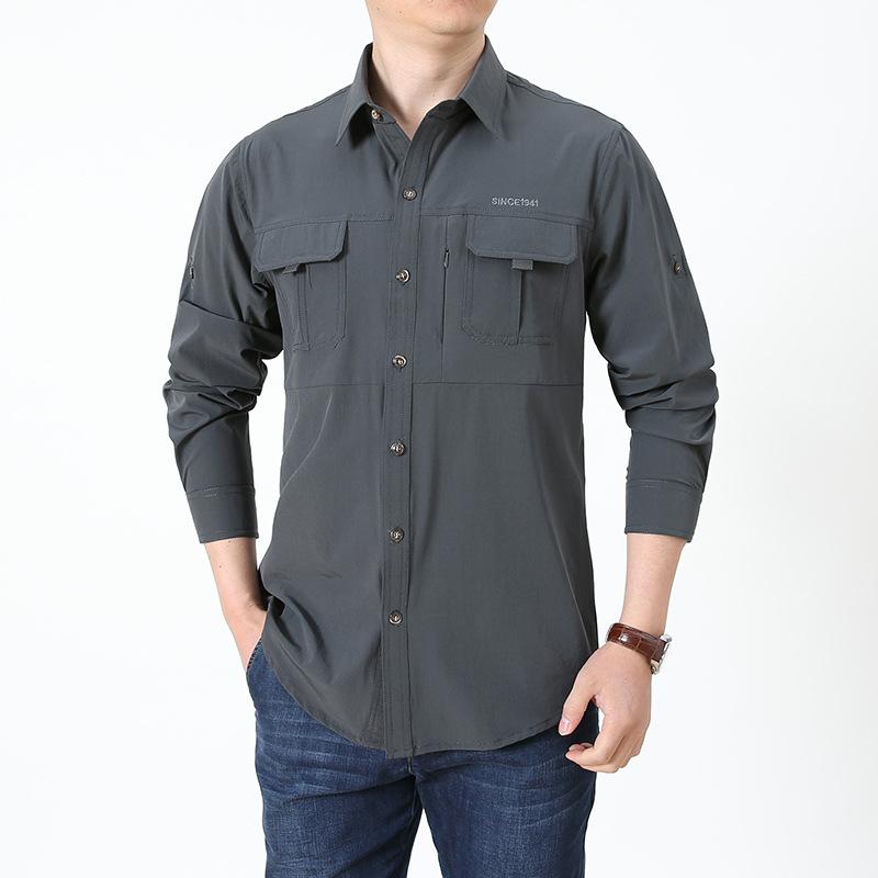 Camisetas de Manga Larga de Secado Rápido Malla Transpirable Camisetas de Pesca para Hombre Senderismo Trabajo Camisas Cargo Talla Grande