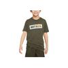 T-Shirt Letter Logo Print Round Neck Short Sleeve Kids Tops Khaki-Green DX9505-325