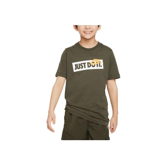 Nike T-Shirt Letter Logo Print Round Neck Short Sleeve Kids Tops Khaki-Green DX9505-325