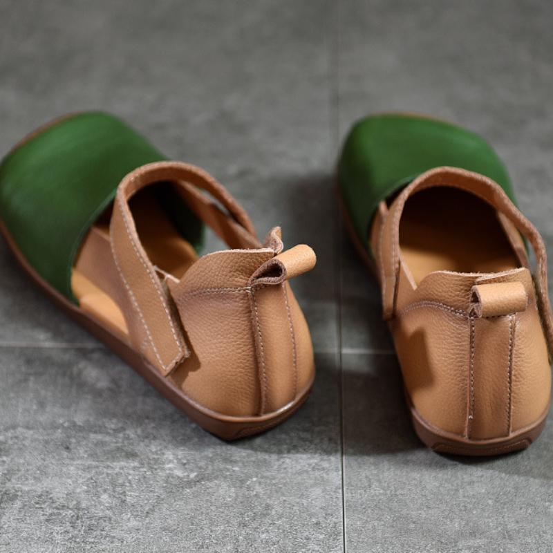 Johnature Sandali retrò in vera pelle per scarpe piatte con suola morbida e punta quadrata in colori misti da donna