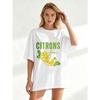 Oversize T-shirt Czarny Citrons Frais Nadruk Cytryn i Tekst Letnia Codzienna Odzież