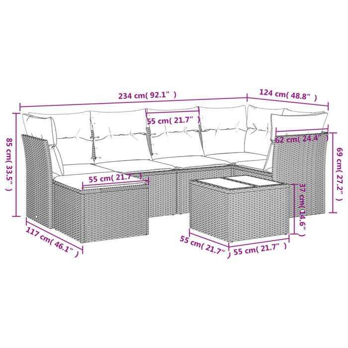 VidaXL Salon de Jardin avec Coussins 7 pcs, Canapés avec Pieds Réglables, Ensemble de Meubles d'Extérieur Patio Terrasse 3217964