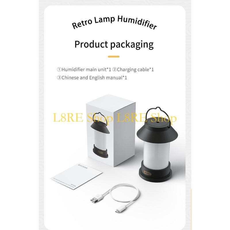 L8RE Mini Cool Humidifier Home Air Vaporizer Retro Lantern Aroma Essential Oil Diffuser Maker with LED Night Light