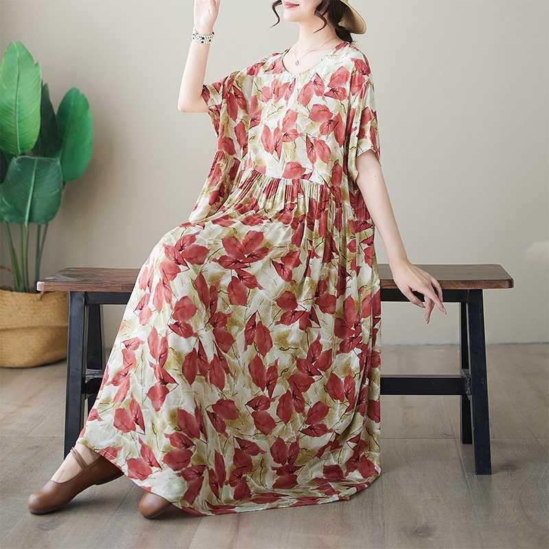 Simple Fashion Summer New Plus Size Round Neck Printed Dresses
