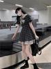 2026 Petite Slimming Retro Plaid Dress with Waist-Cinching Bow
