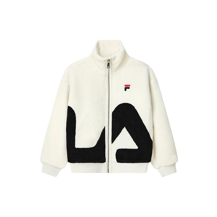 FILA Fw22 Large Logo Casual Faux Shearling Jacket Unisex Jacket Off-White F51U248926FIV