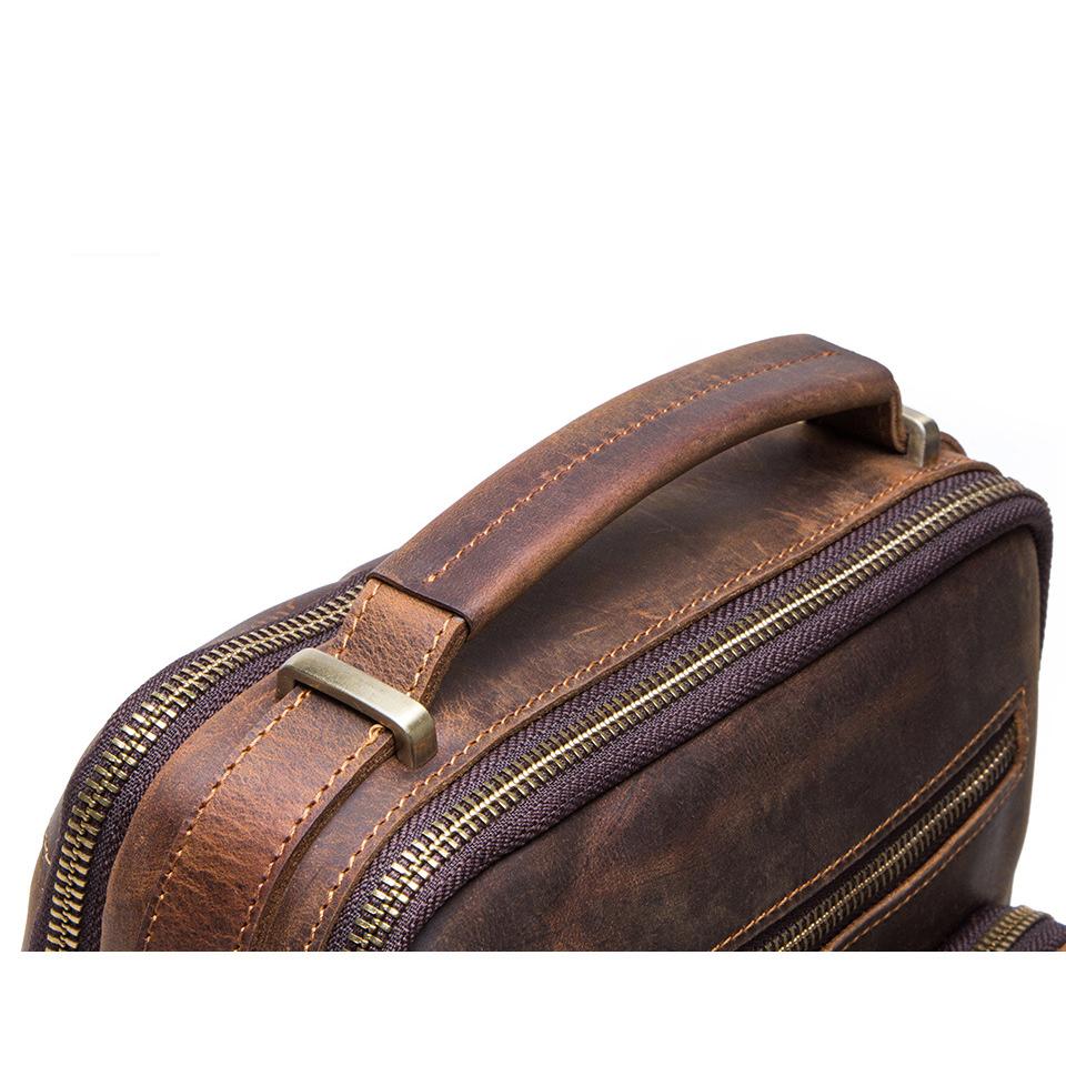 Neuer Eingang Herren Vintage Crazy Horse Rindsleder Echtleder Tasche Multifunktional Dual-Use Lässige Handtasche Schulter Crossbody Tägliche Umhängetasche