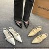 Modne Damskie Skórzane Pu Casual Sandały Dziewczęce Modne Cyrkoniowe Wsuwane Płaskie Obcasy Damskie Szpiczaste Eleganckie Sandały Slingback 39