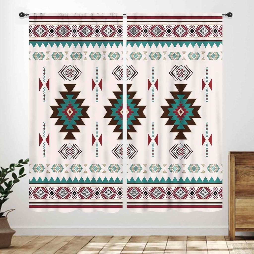 Western Cow Skull Curta,Beige Southwestern Bohemian Geometric Pattern Native Aztec Longhorn Head Cowboy Farmhouse Country