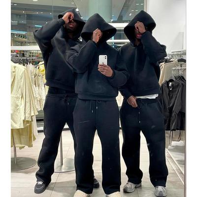 2024 European & American Casual Couple Fashion Hoodie Sweatshirt Set - Solid Color, Loose Fit