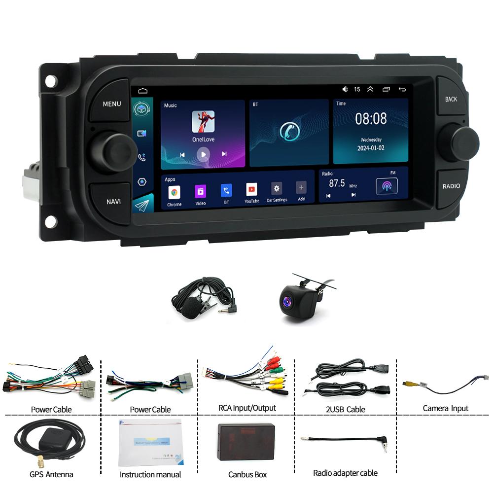 6,86 Zoll Autoradio-Radio, WLAN, GPS-Navigation, Car-Play, kompatibel mit GrandCherokee 1998–2004, Android 13