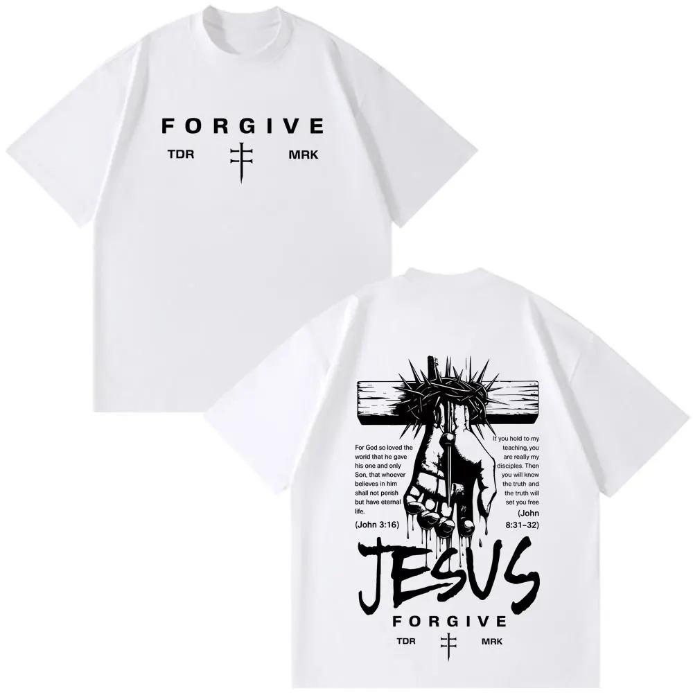 Unisex Women Casual Loose T-shirts Jesus Forgive Vintage Fashion Graphic T-shirt Short-sleeved Oversized Hip-hop Cotton T-shirts