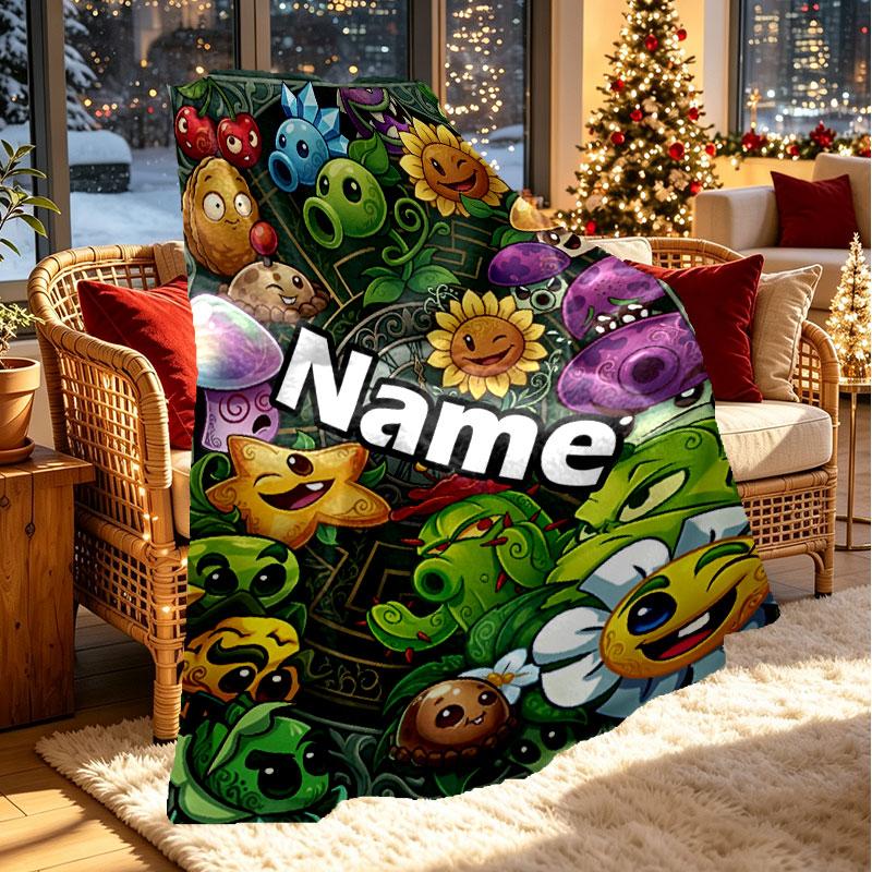 Custom Name Personalized Plants vs. Zombies Print Blanket, Home Decor, Bedroom, Sofa, Camping, Couch, Gifts for Birthday Christmas