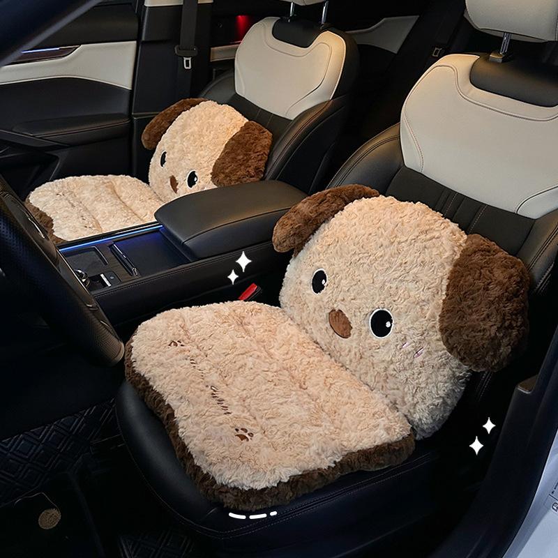 Car Seat Cushion Winter Integrated Warm Cartoon Seat Cushion Car Lumbar Support Neck Pillow Waist Rest Cute Plush Dog Backrest