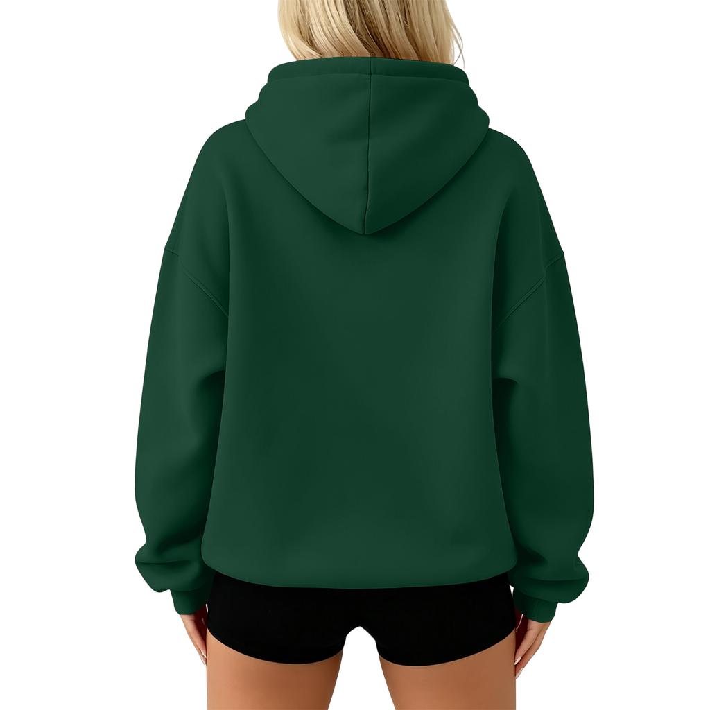 Women's Color Long Sleeve Pullover Hoodie with Front Pocket Loose Fit