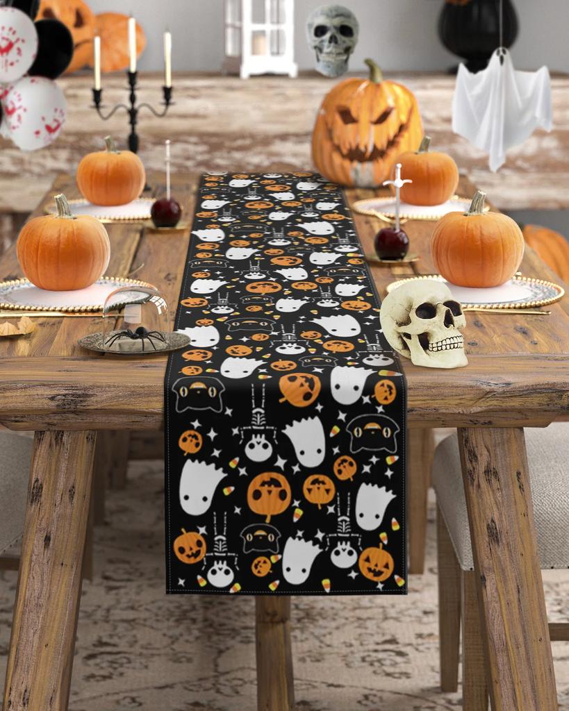 Halloween Pumpkin Candy Black Cat Linen Table Runners Wedding Decoration Farmhouse Dining Table Runners Halloween Decor