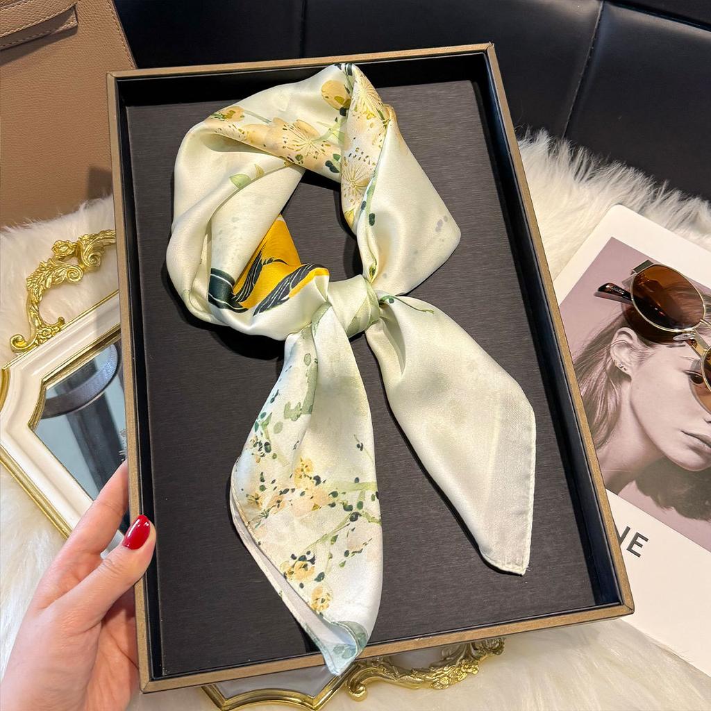 70Cm Silk Scarf Women'S French Elegant Small Floral Print Scarf Small Square Scarf With Headscarf