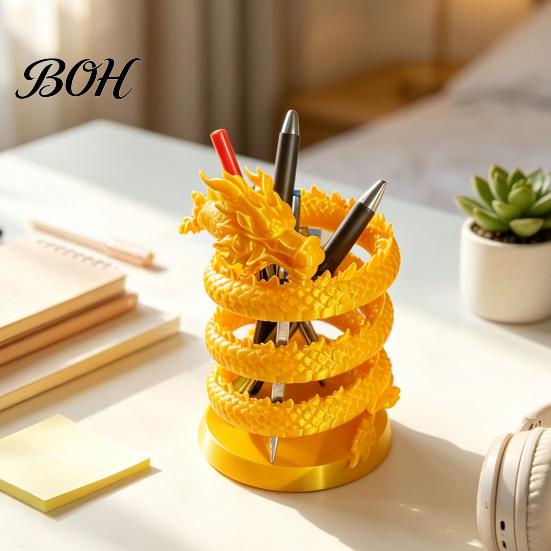 Desk Organizer for Office Supplies Coiled Dragon Pen Holder, Chinese Style Pencil Cool Gaming Decor Organizer, Stationery Storage Container