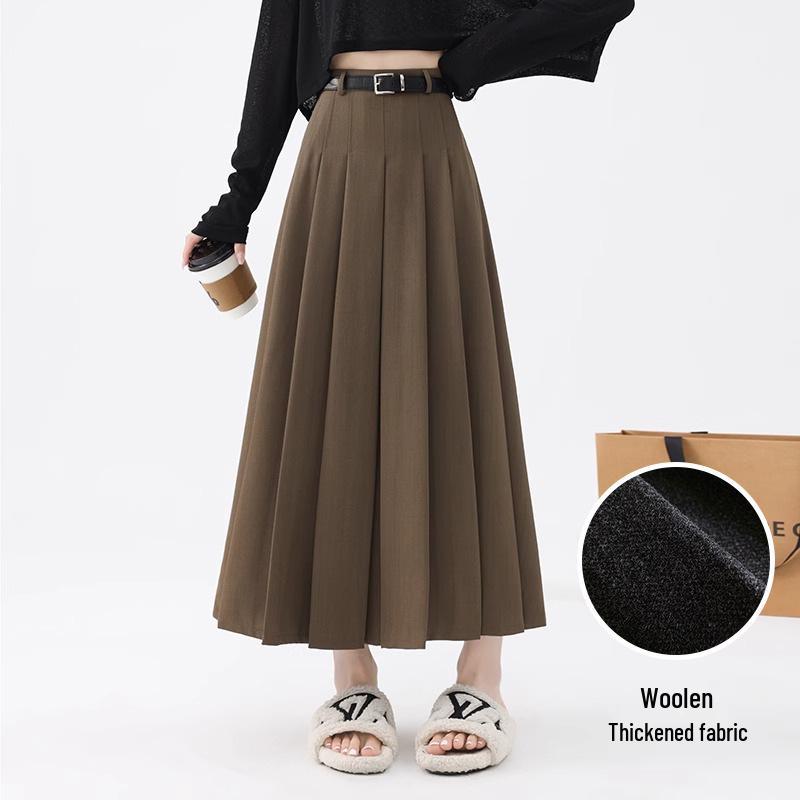 Women's High Waist Gray A-Line Pleated Mid-Length Skirt - Spring, Summer, Autumn 2025