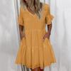 Wish Three-color Five-size Collar Solid-color Pocket Dress