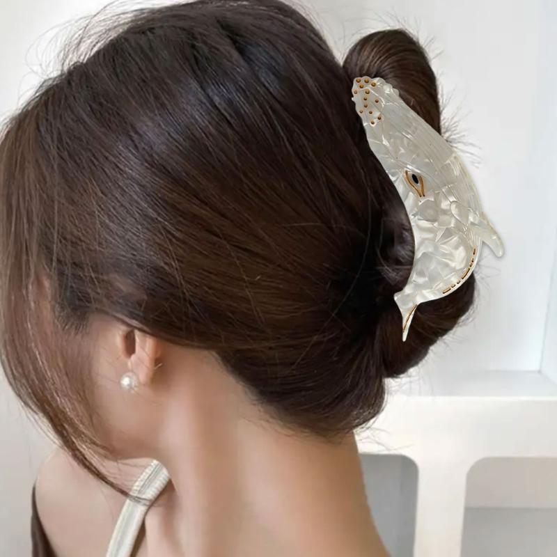 Stylish Acetate Hair Claw Clip Ocean Theme Hair Barrette Feature Marine Life Theme White Blue Ponytail Holder