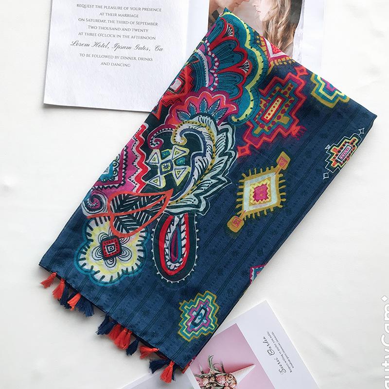 Women Summer Spain Brand Viscose Shawl Aztec Cashew Floral Tassel Scarf Wrap Pashminas Snood Bufandas Muslim Hijab 180*90cm