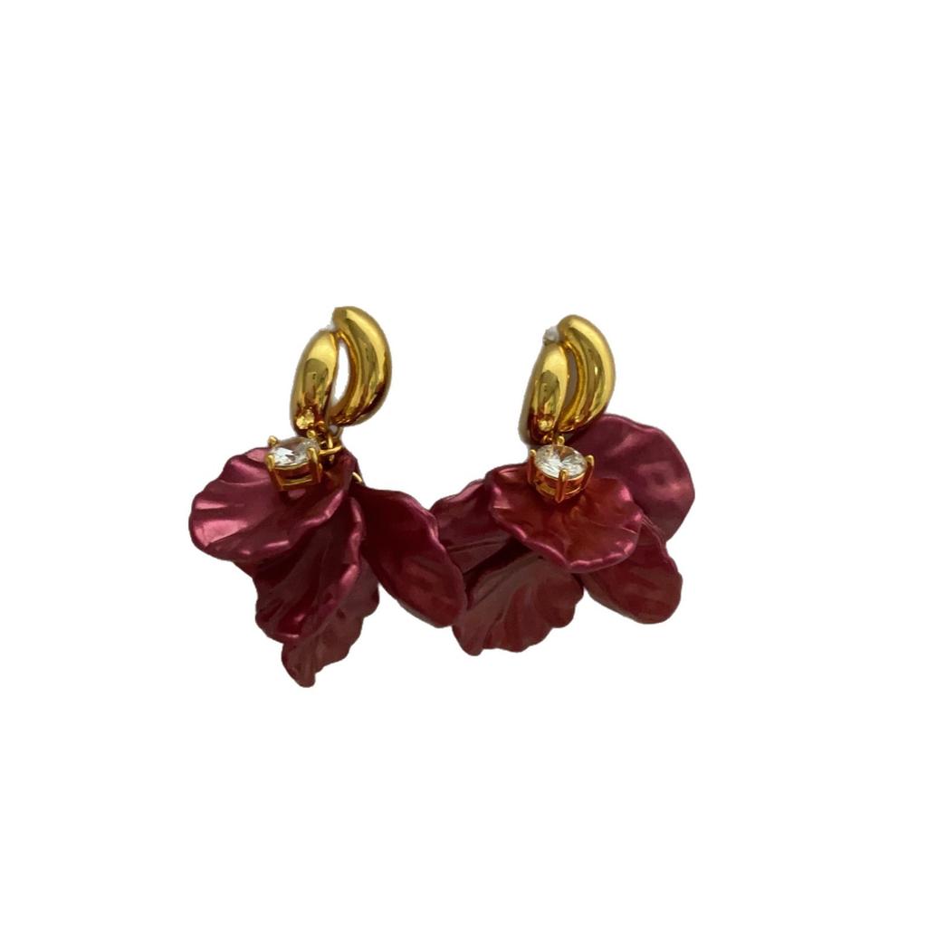 French Romantic Petal Fringed Earrings, Stud Earrings, Ankola Red Autumn And Winter Unique Light Luxury Niche Design Earrings