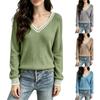 Damen Gestreifter V-Ausschnitt Strickpullover Langarm Lockerer Sitz Lässiges Oberteil