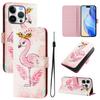 For iPhone 16 Pro Case Pattern Printing Wallet Phone Cover with Strap