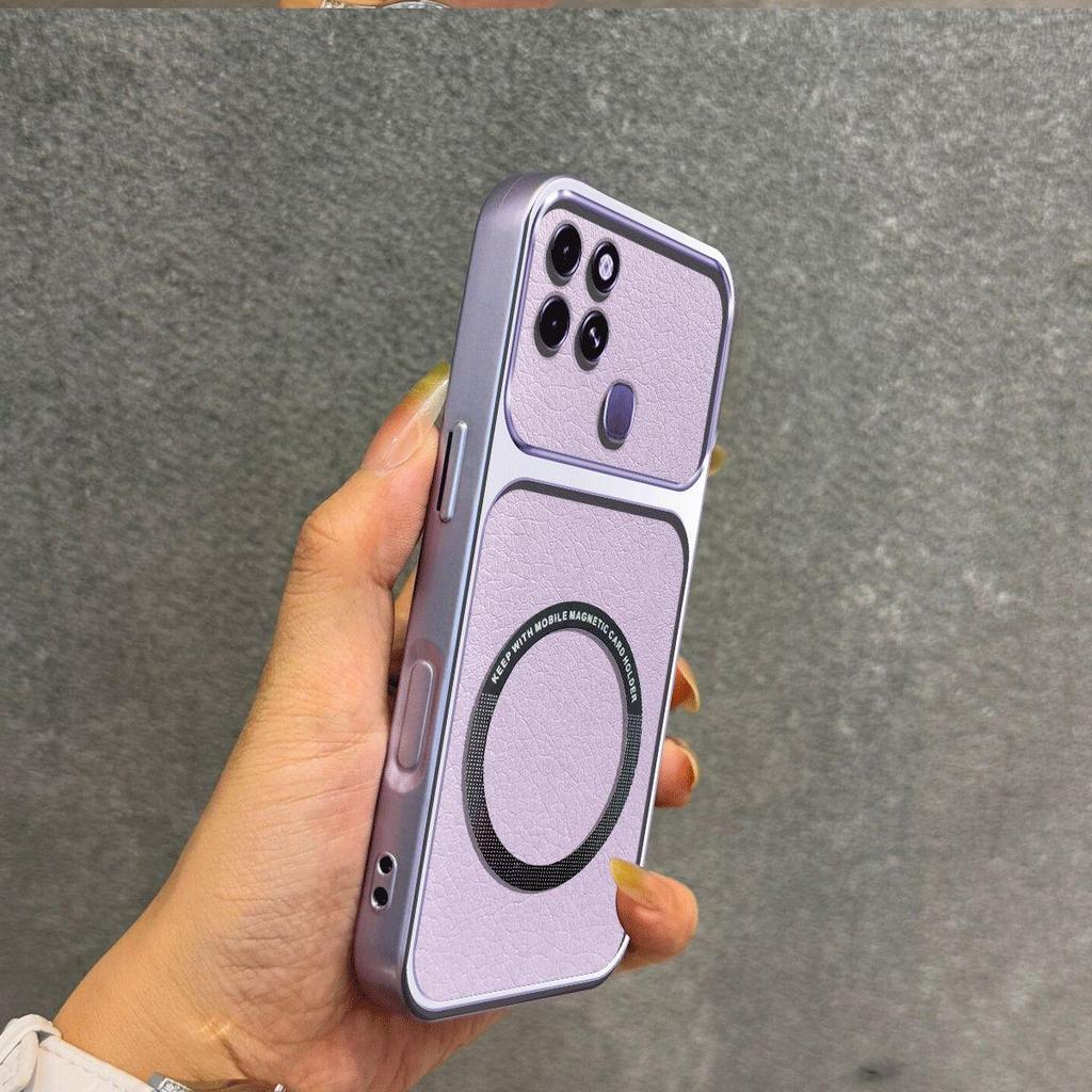 Upgraded Big Lens Protection Case for Infinix SMART 6 Plus Luxury Leather Casing with Magnetic Ring
