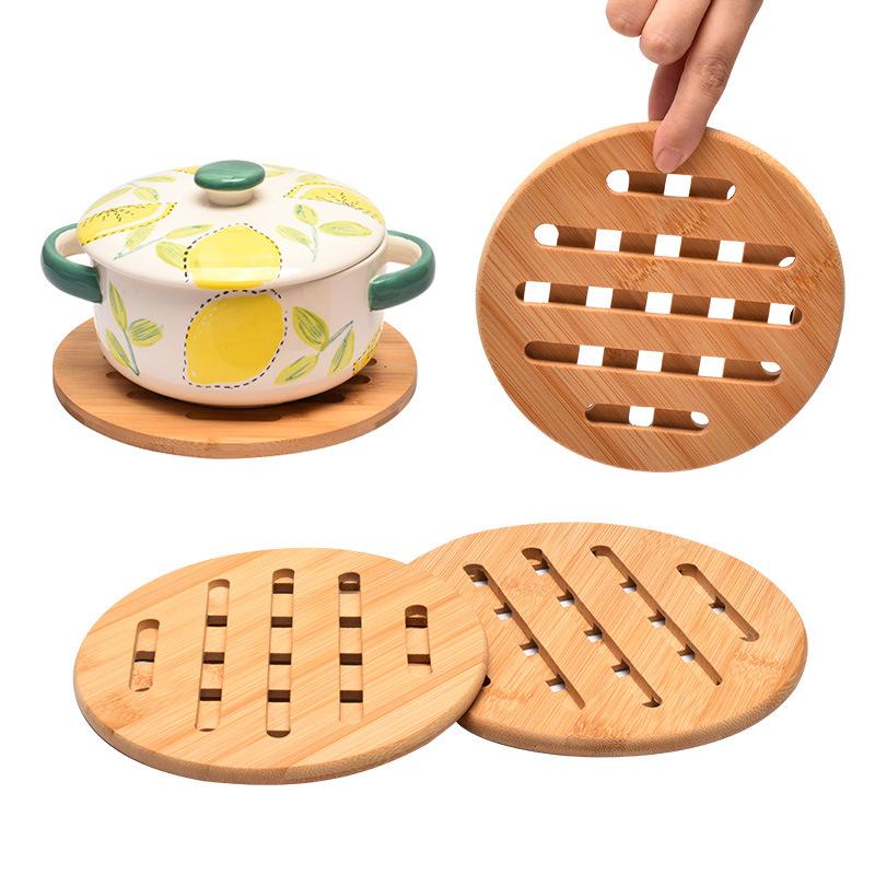 1 Pc Round Bamboo Kitchen Heat Insulation Pads 19.5/15CM Natural Bamboo Mat for Hot Dishes/Pot/Bowl/Teapot/Hot Pot Holders
