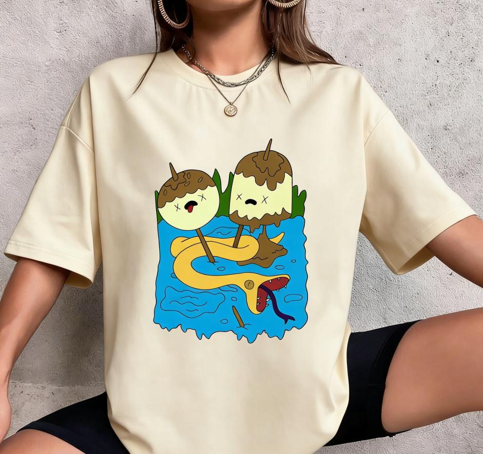 Monster Ice Cream Serpentine Cartoon Printed Tshirt with Cute Style Personalized Creativity Womens Loose Short Sleeved Tshirt