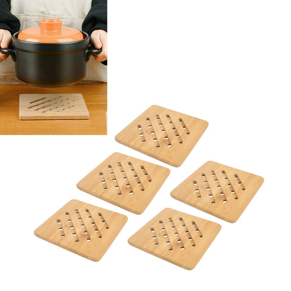 5 Pcs Durable Heat Proof Bamboo Hot Pad Round/Quadrate Portable Bamboo Trivet Heat Resistant Mat Bowl