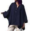 Locker sitzende Fledermausärmel-Oberteile aus Baumwolle und Leinen für Damen – Lässige Kleidung in Übergröße