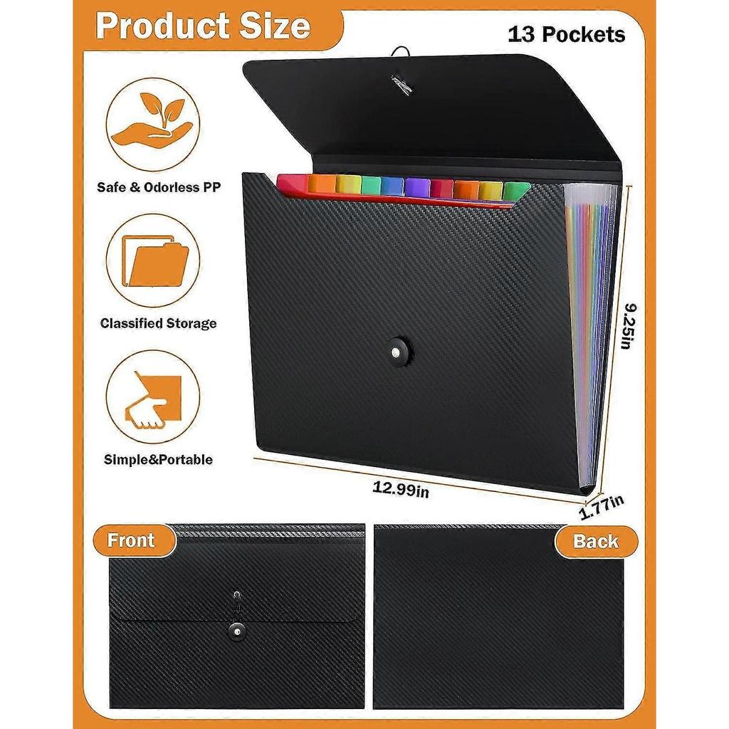 File Organizer Expanding File Folder, 13 Pockets , A4 Letter Size Paper Document Receipt Folder For Classroom, Home, Office And Travel