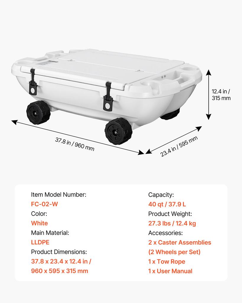 VEVOR Floating Cooler, 37.9 L Floating Ice Chest with Dry Storage, Wheels & Tow Rope, Premium LLDPE Amphibious Drink Cooler for Water & Land