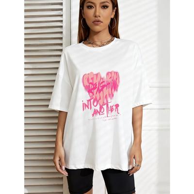Camiseta Blanca Oversized Sexy Con Otro Estampado Gráfico Para Uso Casual