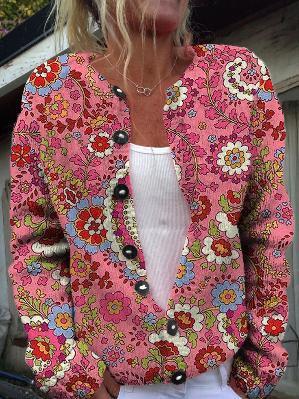 European Style 3 D Print Cardigan Knitted Jacket Spring and Fall Women 7 Sweater
