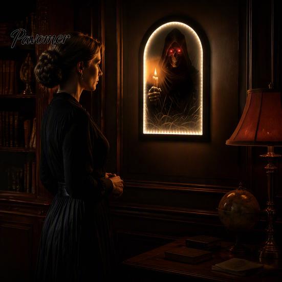 Luce Appesa per Portico di Halloween Specchio Fantasma Luminoso, Fantasmi Spaventosi USB Su, Decorazione Specchio Olografico Scherzo Decorazione per Casa Infestata Festa Festiva