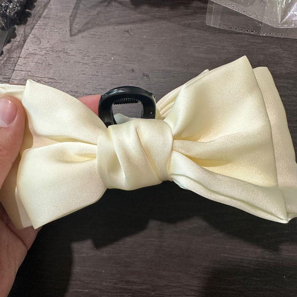 Korean Black Double-Sided Bow Hair Clip with Large Shark Clasp for Women