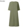 ZANZEA Women Casual Round Neck Solid Color 3/4 Sleeve Loose Dress