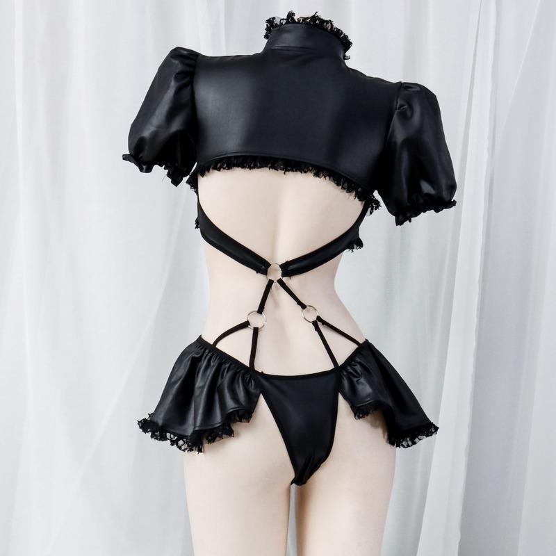 Women Sexy Lingerie Love Live Cosplay Costumes Nightclub School Girl PU Leather Bras Maid Outfits Black Halloween Devil Suit New