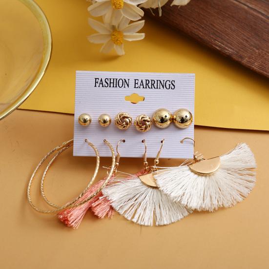 6Pcs/Set Bohemia Women Tassel Hook Earrings Ear Stud Set Jewelry Accessories
