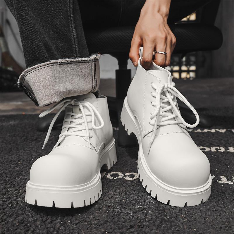 

Men s 2024 Thick Sole Leather Martin Boots - Mid-Top Workwear Motorcycle Style 18922-J EU 41 білий