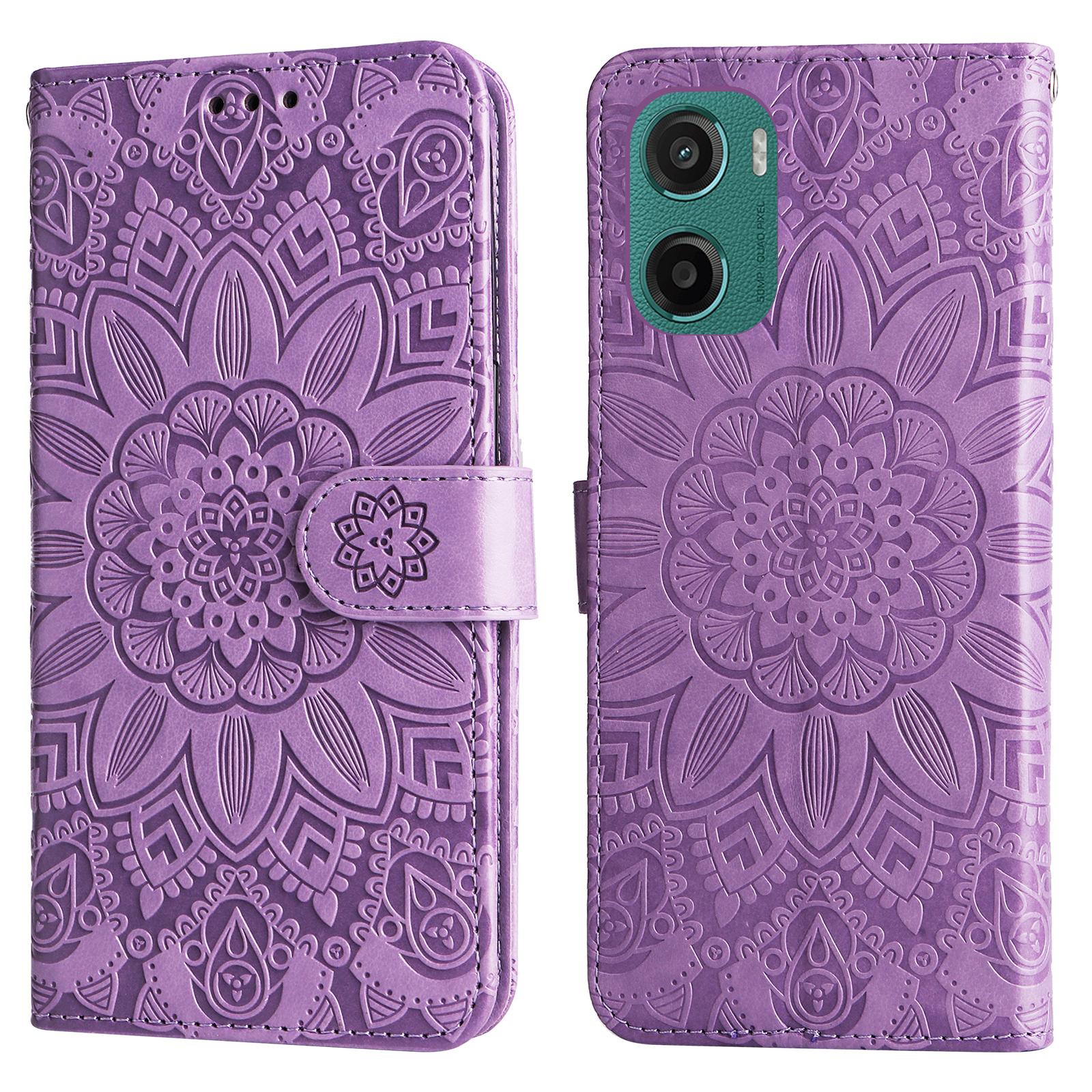 

For Motorola Moto G05 4G/E15 4G Case Sunflower Imprint Leather Wallet Phone Cover Purple