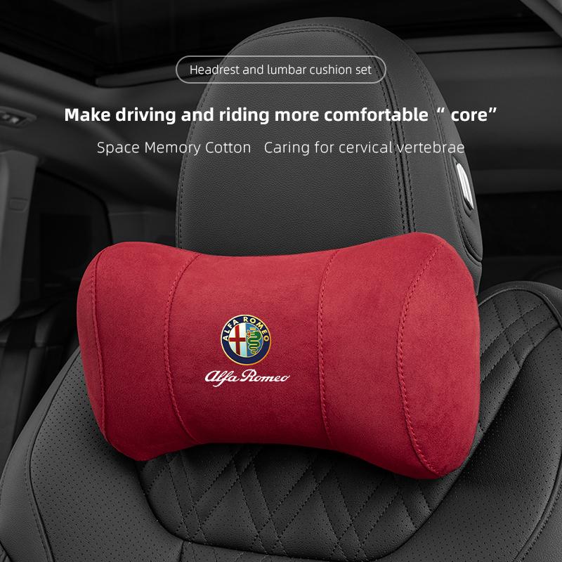 GLSRA1 Alfa Romeo Car Seat Head Support Suede Memory Cotton Neck Pillow Interior Accessories For Spider 4C 159 Giulia Giulietta Tonale