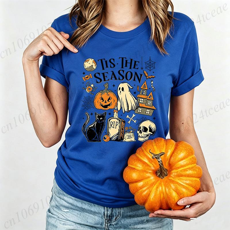 Halloween Shirt,Tis The Season Retro Ghost Spooky Season Halloween Costume Tees T-Shirt, Y2K Halloween T-Shirts Vintage Tops